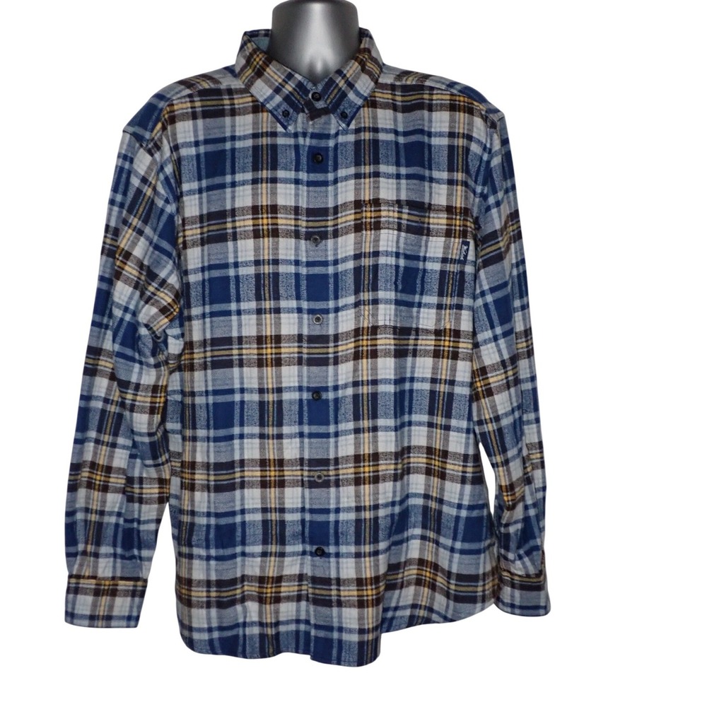 Woolrich Men's Trout Run Flannel Shirt Blue Yellow Brown Plaid XL Outdoorsman